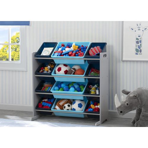  Delta Children Kids Toy Storage Organizer with 12 Plastic Bins, Grey/Blue, Grey/Blue