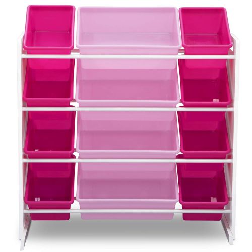  Delta Children Kids Toy Storage Organizer with 12 Plastic Bins, White/Pink