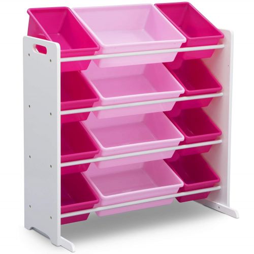  Delta Children Kids Toy Storage Organizer with 12 Plastic Bins, White/Pink