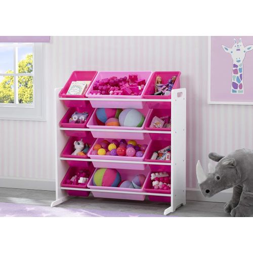  Delta Children Kids Toy Storage Organizer with 12 Plastic Bins, White/Pink