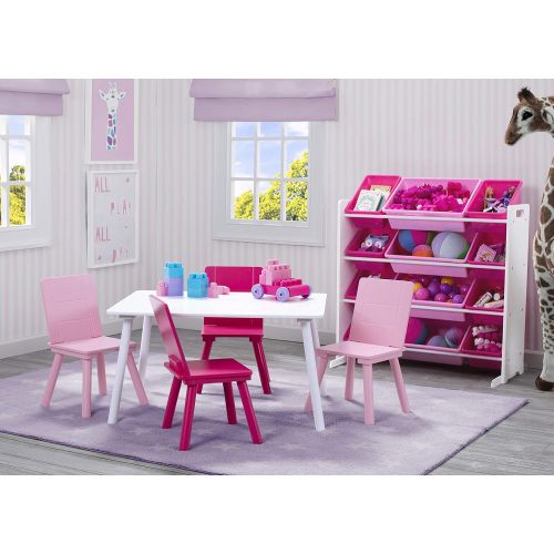  Delta Children Kids Toy Storage Organizer with 12 Plastic Bins, White/Pink