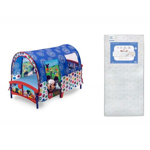  Delta Children Toddler Tent Bed, Disney Mickey Mouse + Delta Children Twinkle Galaxy Dual Sided Recycled Fiber Core Toddler Mattress (Bundle)