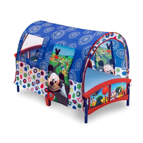  Delta Children Toddler Tent Bed, Disney Mickey Mouse + Delta Children Twinkle Galaxy Dual Sided Recycled Fiber Core Toddler Mattress (Bundle)