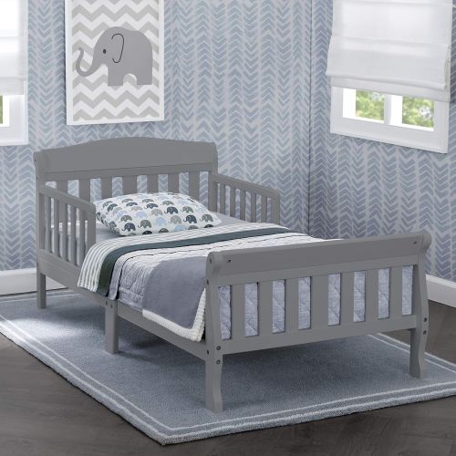  Delta Children Canton Toddler Bed, Grey + Delta Children Twinkle Galaxy Dual Sided Recycled Fiber Core Toddler Mattress (Bundle)