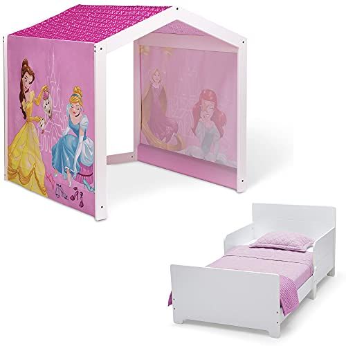  Disney Princess Indoor Playhouse with Fabric Tent + MySize Wood Toddler Bed by Delta Children, Bianca White