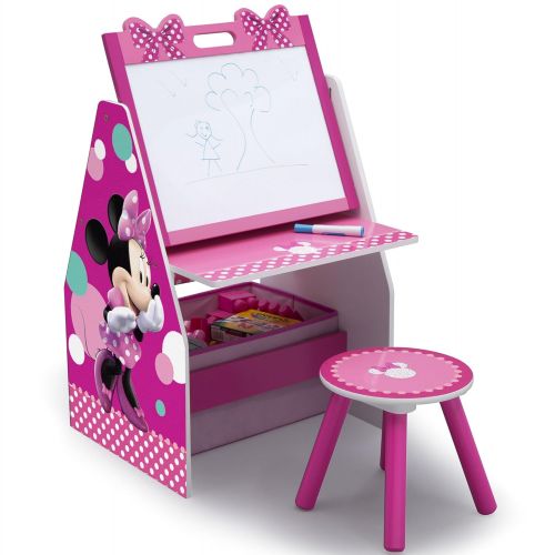  Delta Children Kids Easel and Play Station ? Ideal for Arts & Crafts, Drawing, Homeschooling and More, Disney Minnie Mouse