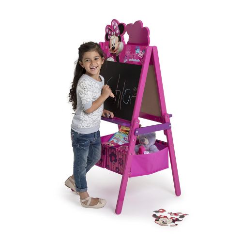  Delta Children Wooden Double Sided Kids Easel with Storage Ideal for Arts & Crafts, Drawing, Homeschooling and More, Disney Minnie Mouse