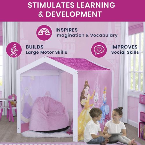  Disney Princess Indoor Playhouse with Fabric Tent for Boys and Girls by Delta Children, Great Sleep or Play Area for Kids Fits Toddler Bed
