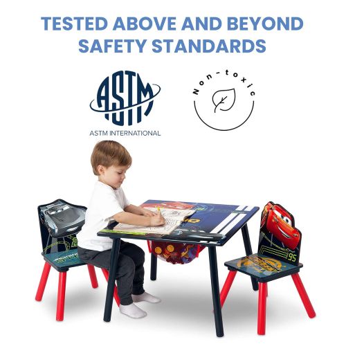  Delta Children Kids Table and Chair Set With Storage (2 Chairs Included) Ideal for Arts & Crafts, Snack Time, Homeschooling, Homework & More, Disney/Pixar Cars