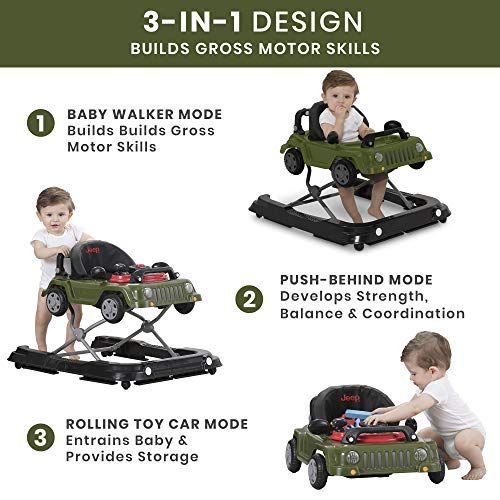  Delta Children Jeep Classic Wrangler 3-in-1 Grow with Me Walker, White