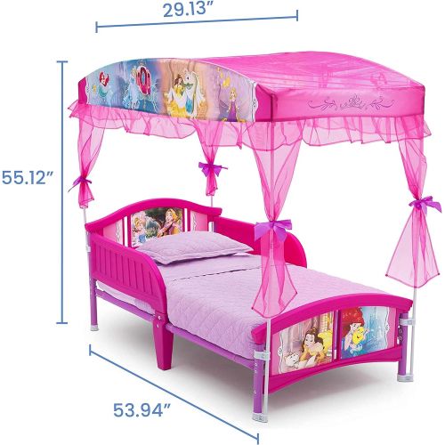  Delta Children Canopy Toddler Bed, Disney Princess + Delta Children Twinkle Galaxy Dual Sided Recycled Fiber Core Toddler Mattress (Bundle)