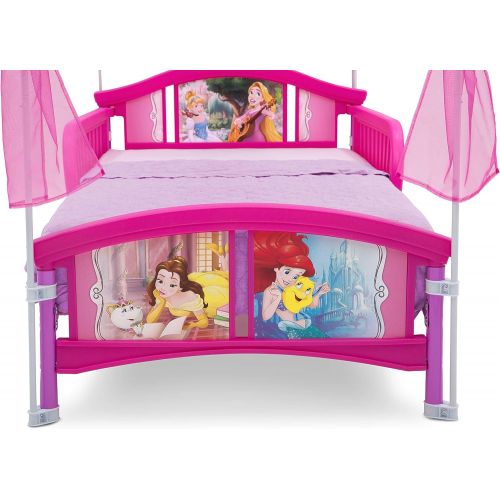  Delta Children Canopy Toddler Bed, Disney Princess + Delta Children Twinkle Galaxy Dual Sided Recycled Fiber Core Toddler Mattress (Bundle)