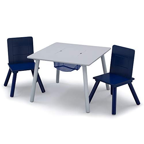  [아마존베스트]Delta Children Kids Table and Chair Set with Storage (2 Chairs Included) - Ideal for Arts & Crafts, Snack Time, Homeschooling, Homework & More, Grey/Blue