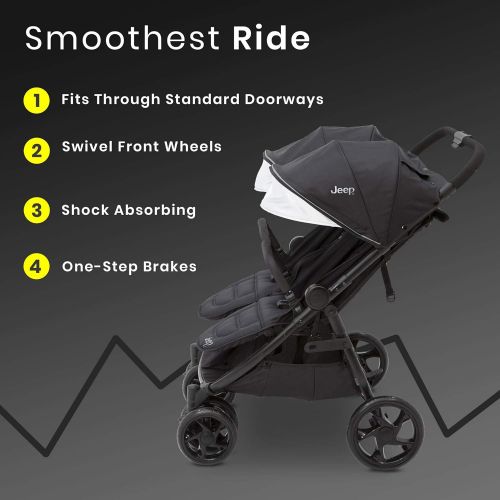  J is for Jeep Brand Destination Ultralight Side x Side Double Stroller, Midnight Black