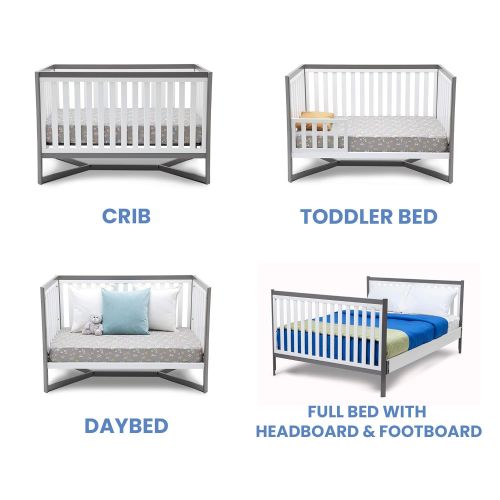  Delta Children Tribeca 4-in-1 Convertible Crib, WhiteGrey with Twinkle Stars Crib & Toddler Mattress