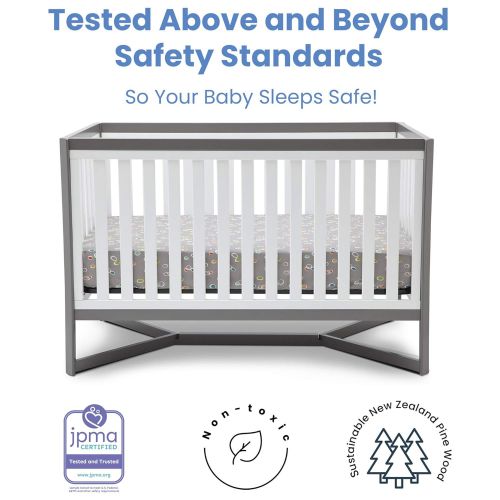  Delta Children Tribeca 4-in-1 Convertible Crib, WhiteGrey with Twinkle Stars Crib & Toddler Mattress