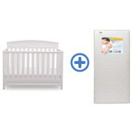 Delta Children Sutton 4-in-1 Convertible Baby Crib & Twinkle Stars Waterproof Fiber Core Crib and Toddler Mattress, White