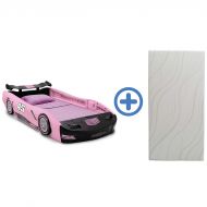 Delta Children Sport Race Car Twin Bed & 6-Inch Twin Memory Foam Mattress, Pink