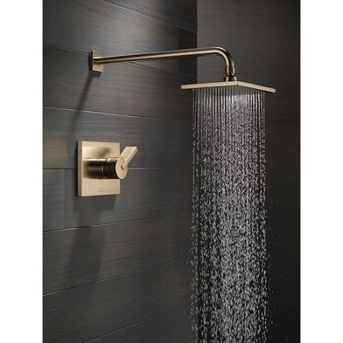  Delta Faucet Vero 14 Series Single-Function Shower Faucet Set, Rain Shower Head, Gold Shower Faucet, Shower Handle, Delta Shower Trim Kit, Champagne Bronze T14253-CZ-WE (Valve Not Included)