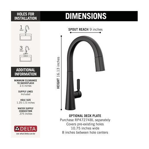  Delta Faucet Monrovia Matte Black Kitchen Faucet, Single-hole, 9191-BL-DST