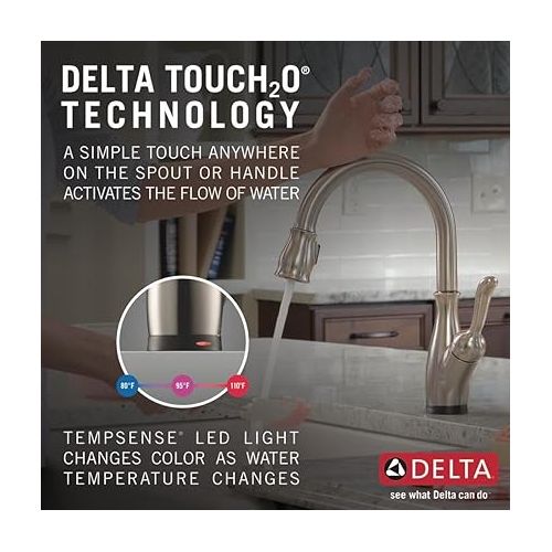  Delta Faucet Leland Touch Kitchen Faucet Brushed Nickel, Kitchen Faucets with Pull Down Sprayer, Kitchen Sink Faucet, Touch2O Technology, SpotShield Stainless 9178T-SP-DST, Without Soap Dispenser