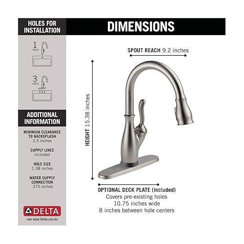  Delta Faucet Leland Touch Kitchen Faucet Brushed Nickel, Kitchen Faucets with Pull Down Sprayer, Kitchen Sink Faucet, Touch2O Technology, SpotShield Stainless 9178T-SP-DST, Without Soap Dispenser