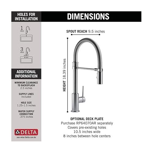  Delta Faucet Trinsic Pro Commercial Style Kitchen Faucet, Kitchen Faucets with Pull Down Sprayer, Kitchen Sink Faucet, Faucet for Kitchen Sink with Magnetic Docking, Arctic Stainless 9659-AR-DST