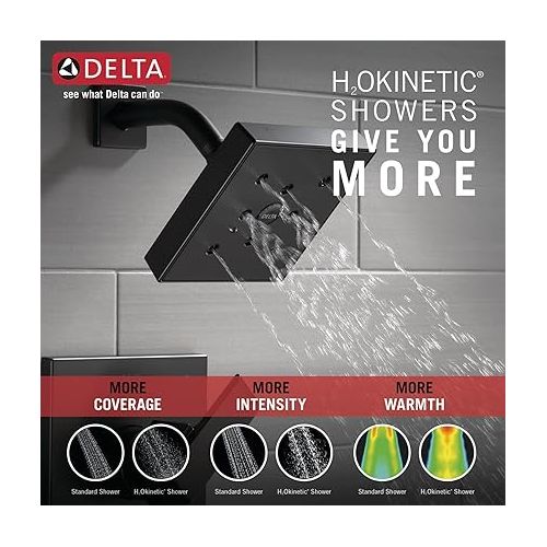  Delta Faucet Ara 17 Series Dual-Function Shower Trim Kit, Single-Spray H2Okinetic Shower Head, Black Shower Faucet, Delta Shower Trim Kit, Matte Black T17267-BL (Valve Not Included)