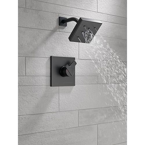  Delta Faucet Ara 17 Series Dual-Function Shower Trim Kit, Single-Spray H2Okinetic Shower Head, Black Shower Faucet, Delta Shower Trim Kit, Matte Black T17267-BL (Valve Not Included)