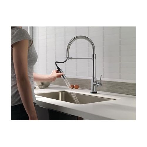  Delta Faucet Trinsic Pro Commercial Style Kitchen Faucet, Touch Kitchen Faucets with Pull Down Sprayer, Kitchen Sink Faucet, Touch Faucet, Delta Touch2O Technology, Arctic Stainless 9659T-AR-DST