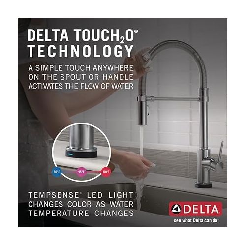  Delta Faucet Trinsic Pro Commercial Style Kitchen Faucet, Touch Kitchen Faucets with Pull Down Sprayer, Kitchen Sink Faucet, Touch Faucet, Delta Touch2O Technology, Arctic Stainless 9659T-AR-DST