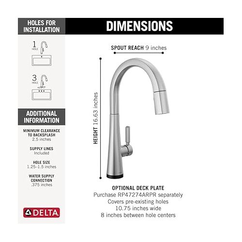  Delta Faucet Monrovia Touch Kitchen Faucet Brushed Nickel, Kitchen Faucets with Pull Down Sprayer, Kitchen Sink Faucet, Delta Touch2O Technology, Lumicoat Arctic Stainless 9191T-AR-PR-DST