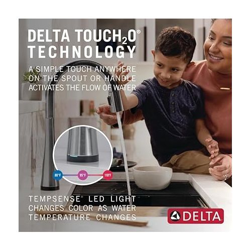  Delta Faucet Monrovia Touch Kitchen Faucet Brushed Nickel, Kitchen Faucets with Pull Down Sprayer, Kitchen Sink Faucet, Delta Touch2O Technology, Lumicoat Arctic Stainless 9191T-AR-PR-DST