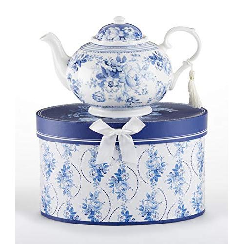  Delton Products English Blue 9.5 inches x 5.6 inches Porcelain Tea Pot in Gift Box Serveware