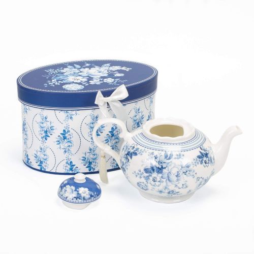  Delton Products English Blue 9.5 inches x 5.6 inches Porcelain Tea Pot in Gift Box Serveware