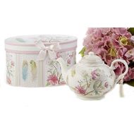 Delton Products Feather & Floral 9.5 inches x 5.6 inches Porcelain Tea Pot in Gift Box Serveware
