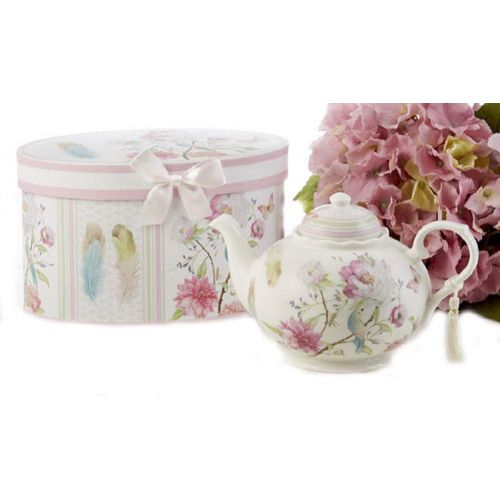  Delton Products Feather & Floral 9.5 inches x 5.6 inches Porcelain Tea Pot in Gift Box Serveware