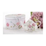 Delton Products Pink Grace Pattern Porcelain Teapot with Matching Keepsake Box