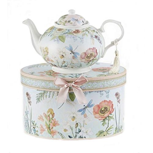  Delton 9.5 x 5.6 Porcelain Tea Pot in Gift Box, Dragonfly