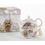 Delton Products Puppy Dog & Kittens Pattern Porcelain Tea for One Tea Pot