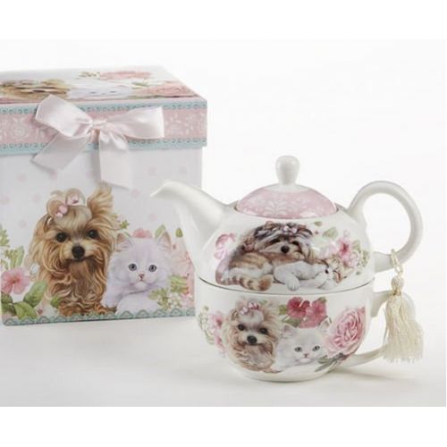  Delton Products Puppy Dog & Kittens Pattern Porcelain Tea for One Tea Pot