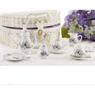 Delton Products Delton Porcelain Tea Set in Basket, Purple Glory