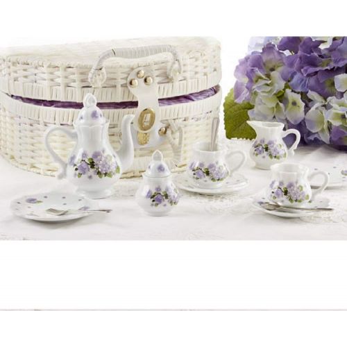  Delton Products Delton Porcelain Tea Set in Basket, Purple Glory