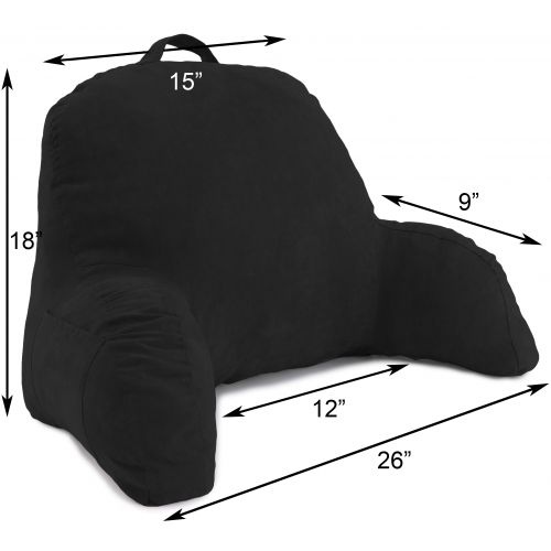  Deluxe Comfort Microsuede Bed Rest  Reading and Bedrest Lounger  Sitting Supprt Pillow  Soft But Firmly Stuffed Fiberfill  Backrest Pillow with Arms, Dark Grey
