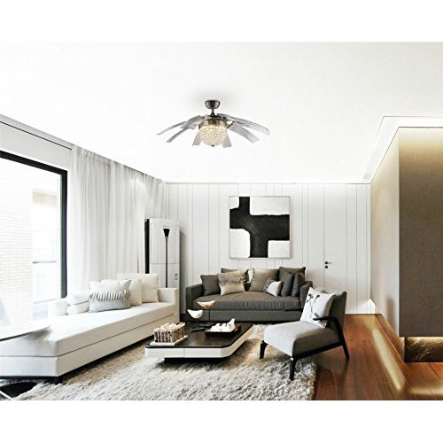  Deluxe Lamp 46 Ceiling Fans 8 Invisible Retractable Blades Crystal Pendant Lamp Chandelier Remote Control Bedroom Living Room