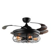 Deluxe Lamp 42 Ceiling Fans Invisible Retractable Blades Farmhouse Industrial Pendant Lamp Chandelier Remote Control 5 Edison Bulbs (Black Finish) (Youtube Video Demo)