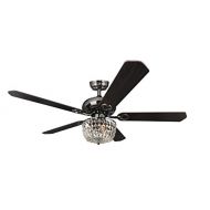 Deluxe Lamp 50 Inches Brushed Nickel Downrod Mount Indoor Ceiling Fan with Light Kit and Remote 5 Blade Crystal Ceiling Lamp Lighting Reverse Air Flow