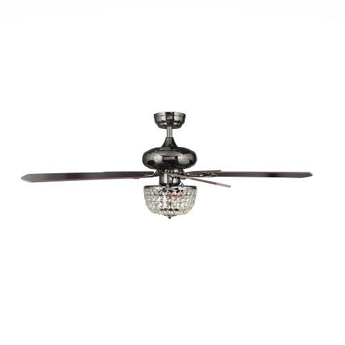  Deluxe Lamp 50 Inches Brushed Nickel Downrod Mount Indoor Ceiling Fan with Light Kit and Remote 5 Blade Crystal Ceiling Lamp Lighting Reverse Air Flow