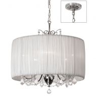 Deluxe Lamp 5 Light Crystal Chandelier with Oyster Pleated Drum White Shade Dia 20