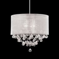Deluxe Lamp Round Drum Silk Shade 4 Lamp Pendant Crystal Balls Ceiling Light Chandelier Dia 21 X H 20